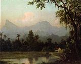South Canvas Paintings - Rio de Janeiro, South American Scene with Cabin